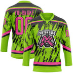 Custom Neon Green Pink-Black 3D Pattern Splash Art Hockey Lace Neck Jersey photo 2