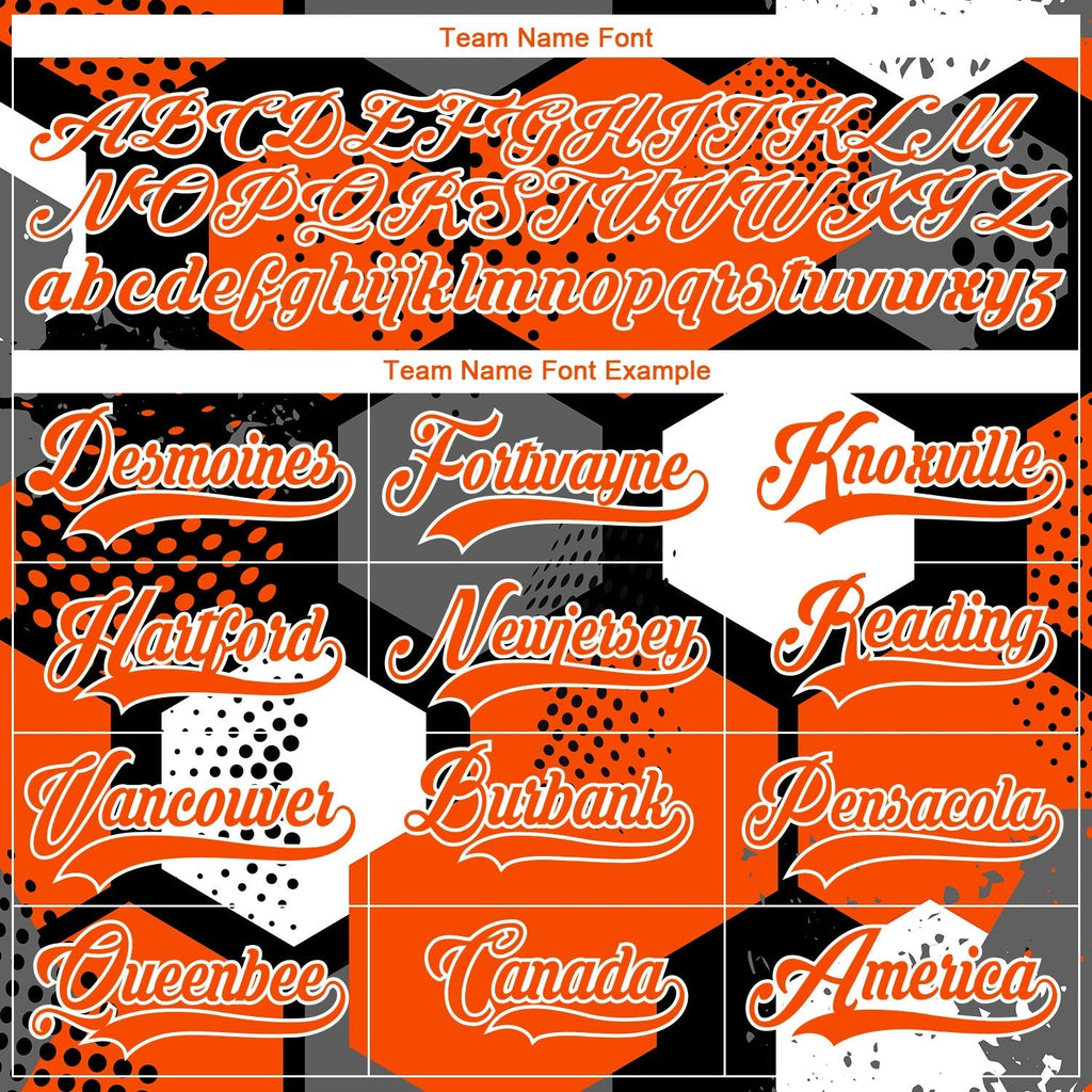 Custom Orange Black-White 3D Pattern Geometric Shape Hockey Lace Neck Jersey photo 5