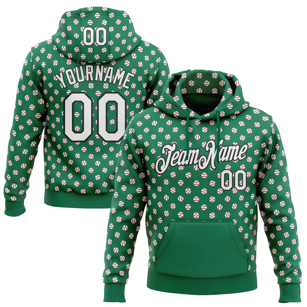 Custom Stitched Kelly Green White-Black Baseball Game Day New York Inspired Sports Pullover Sweatshirt Hoodie photo 1