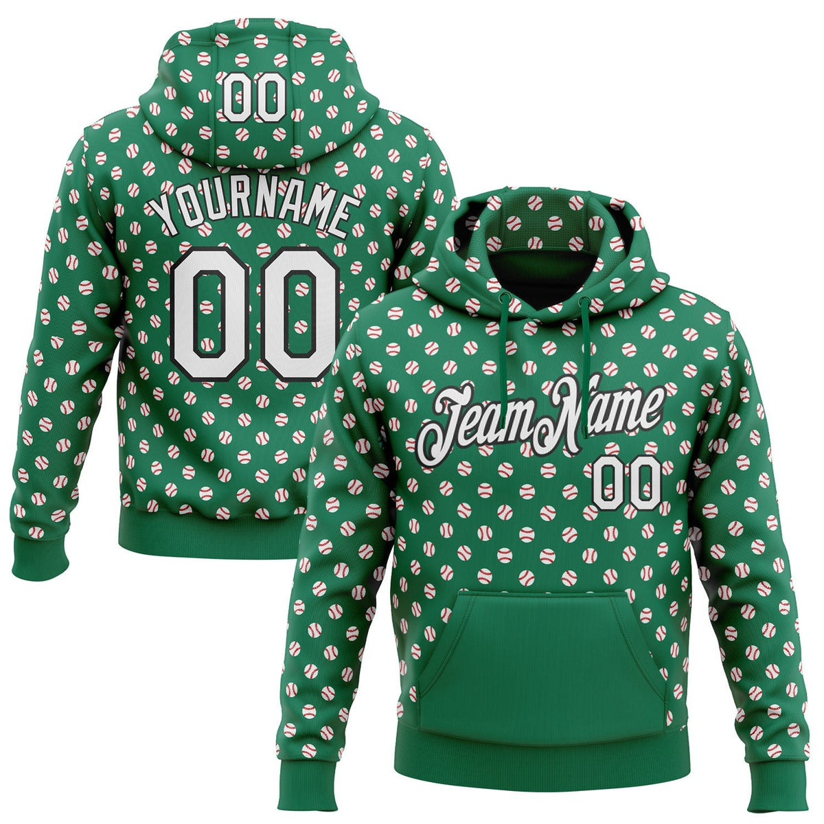 Custom Stitched Kelly Green White-Black Baseball Game Day New York Inspired Sports Pullover Sweatshirt Hoodie photo 1
