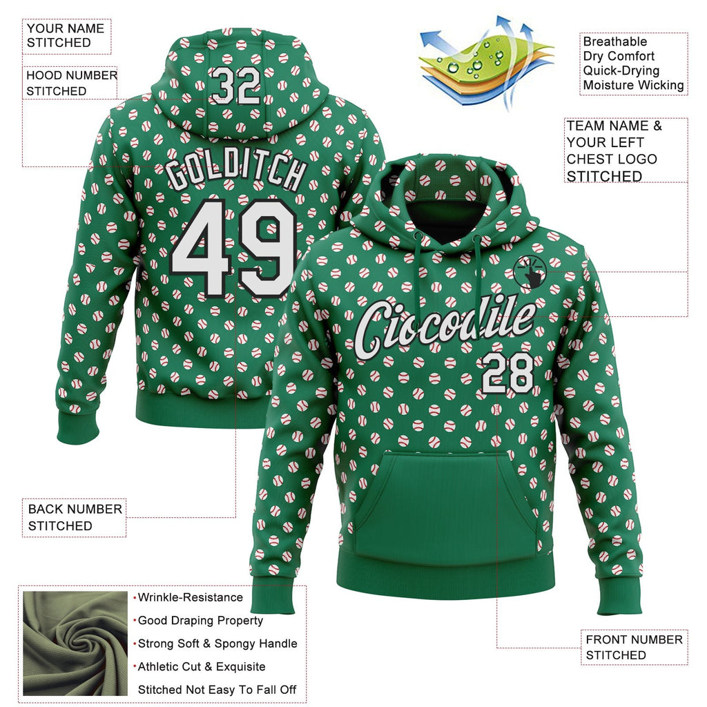 Custom Stitched Kelly Green White-Black Baseball Game Day New York Inspired Sports Pullover Sweatshirt Hoodie photo 4