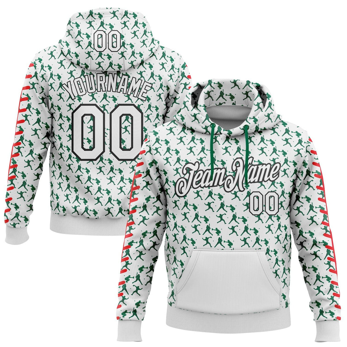 Custom Stitched White Kelly Green Red-Black Baseball Game Day New York Inspired Sports Pullover Sweatshirt Hoodie photo 1