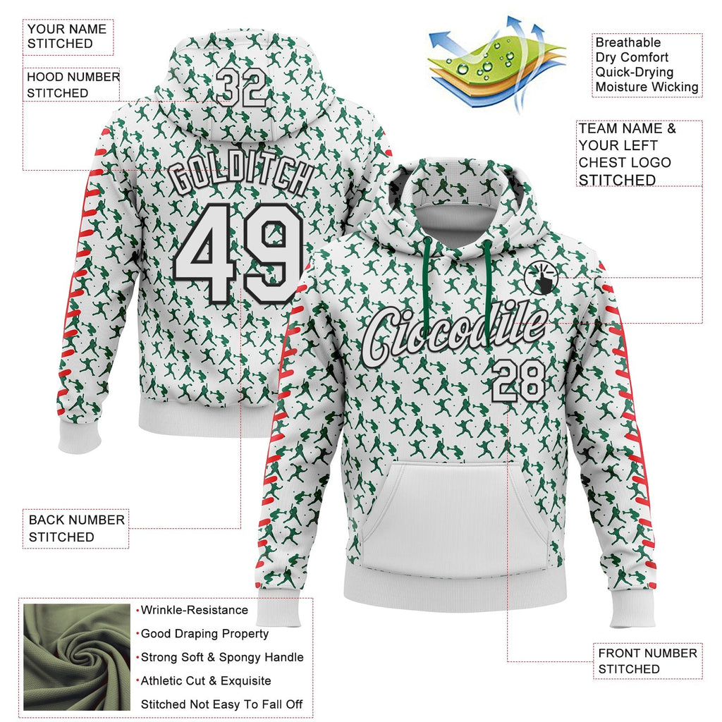 Custom Stitched White Kelly Green Red-Black Baseball Game Day New York Inspired Sports Pullover Sweatshirt Hoodie photo 4