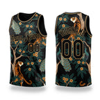 Custom Black Black-Old Gold 3D Pattern Design Tiger And Peacock Authentic Basketball Jersey