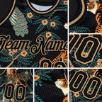Custom Black Black-Old Gold 3D Pattern Design Tiger And Peacock Authentic Basketball Jersey detail
