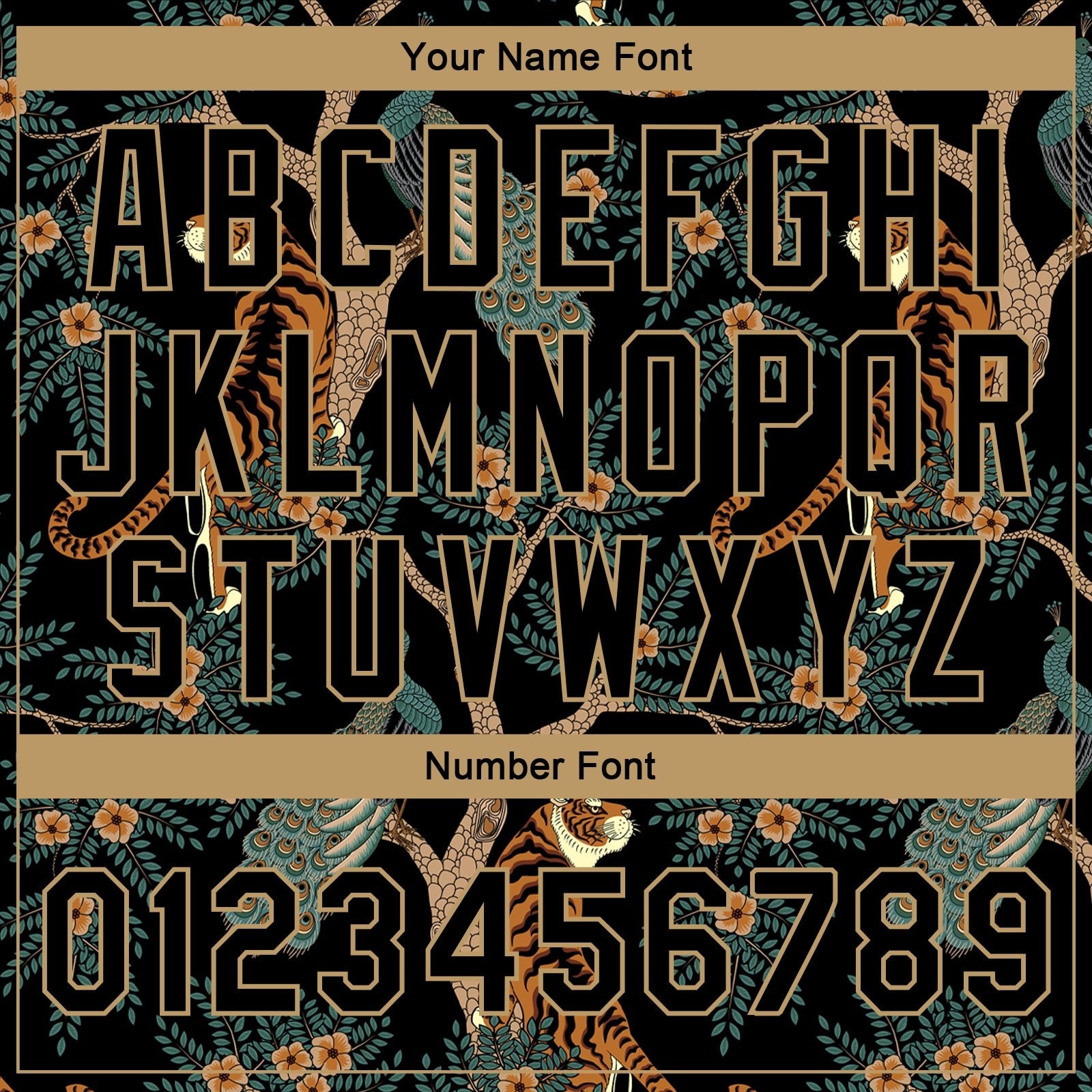 Custom Black Black-Old Gold 3D Pattern Design Tiger And Peacock Authentic Basketball Jersey photo 3