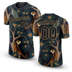 Custom Black Black-Old Gold 3D Pattern Design Tiger And Peacock Performance T-Shirt