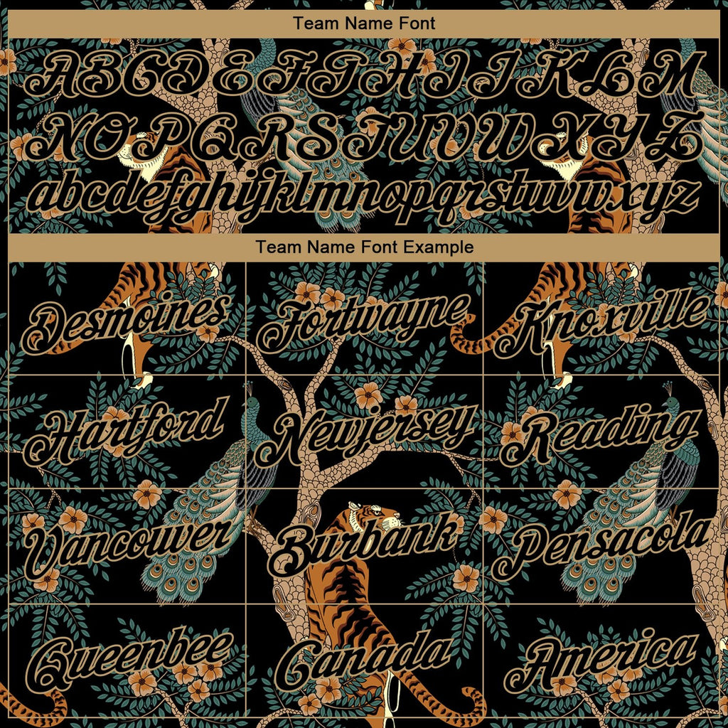 Custom Black Black-Old Gold 3D Pattern Design Tiger And Peacock Performance T-Shirt photo 2