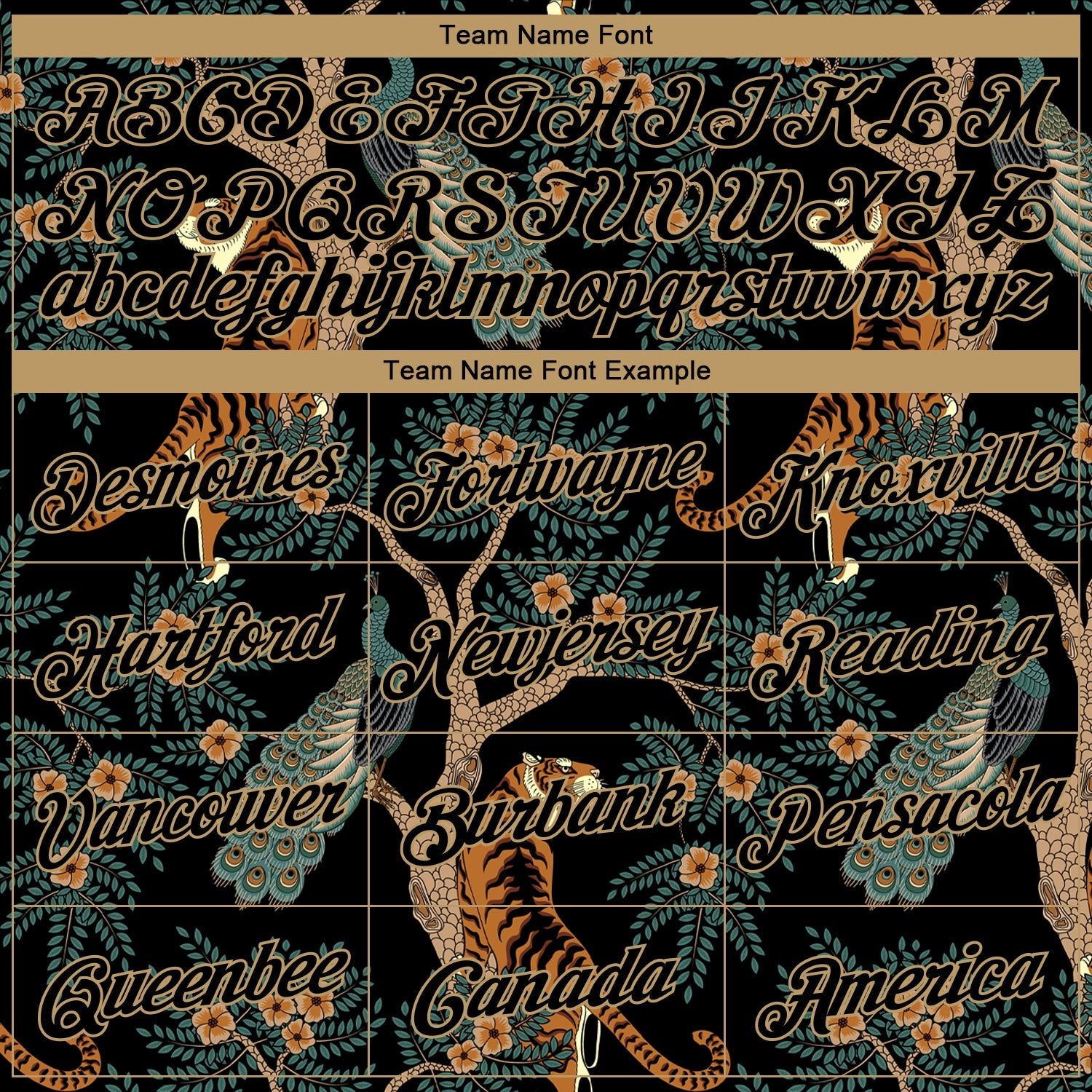 Custom Black Black-Old Gold 3D Pattern Design Tiger And Peacock Performance T-Shirt photo 2