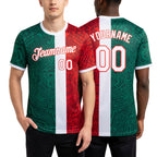 Custom Kelly Green White-Fire Red Mexico Tribal Soccer Jersey Performance T-Shirt worn front and back