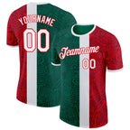 Custom Kelly Green White-Fire Red Mexico Tribal Soccer Jersey Performance T-Shirt