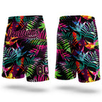 Custom Black Pink 3D Pattern Tropical Palm Leaves Authentic Basketball Shorts