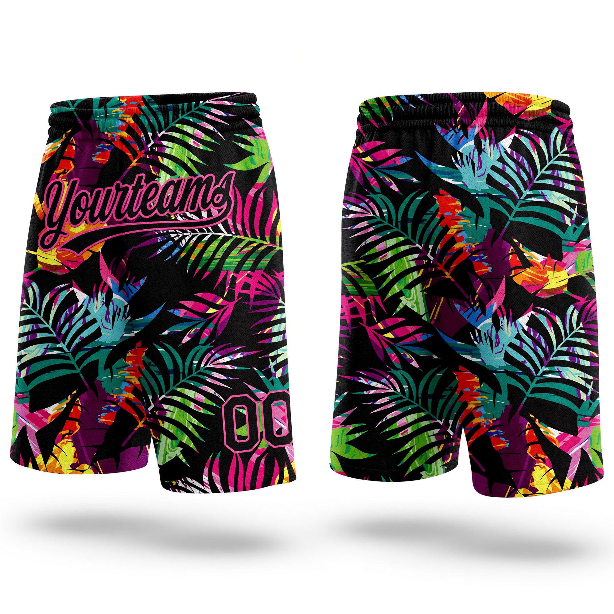 Custom Black Pink 3D Pattern Tropical Palm Leaves Authentic Basketball Shorts