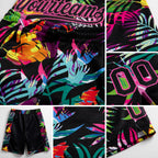 Custom Black Pink 3D Pattern Tropical Palm Leaves Authentic Basketball Shorts detail