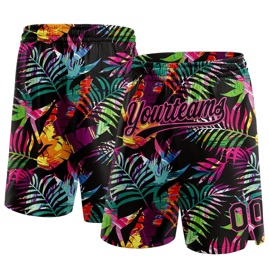 Custom Black Pink 3D Pattern Tropical Palm Leaves Authentic Basketball Shorts photo 1