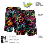 Custom Black Pink 3D Pattern Tropical Palm Leaves Authentic Basketball Shorts photo 2