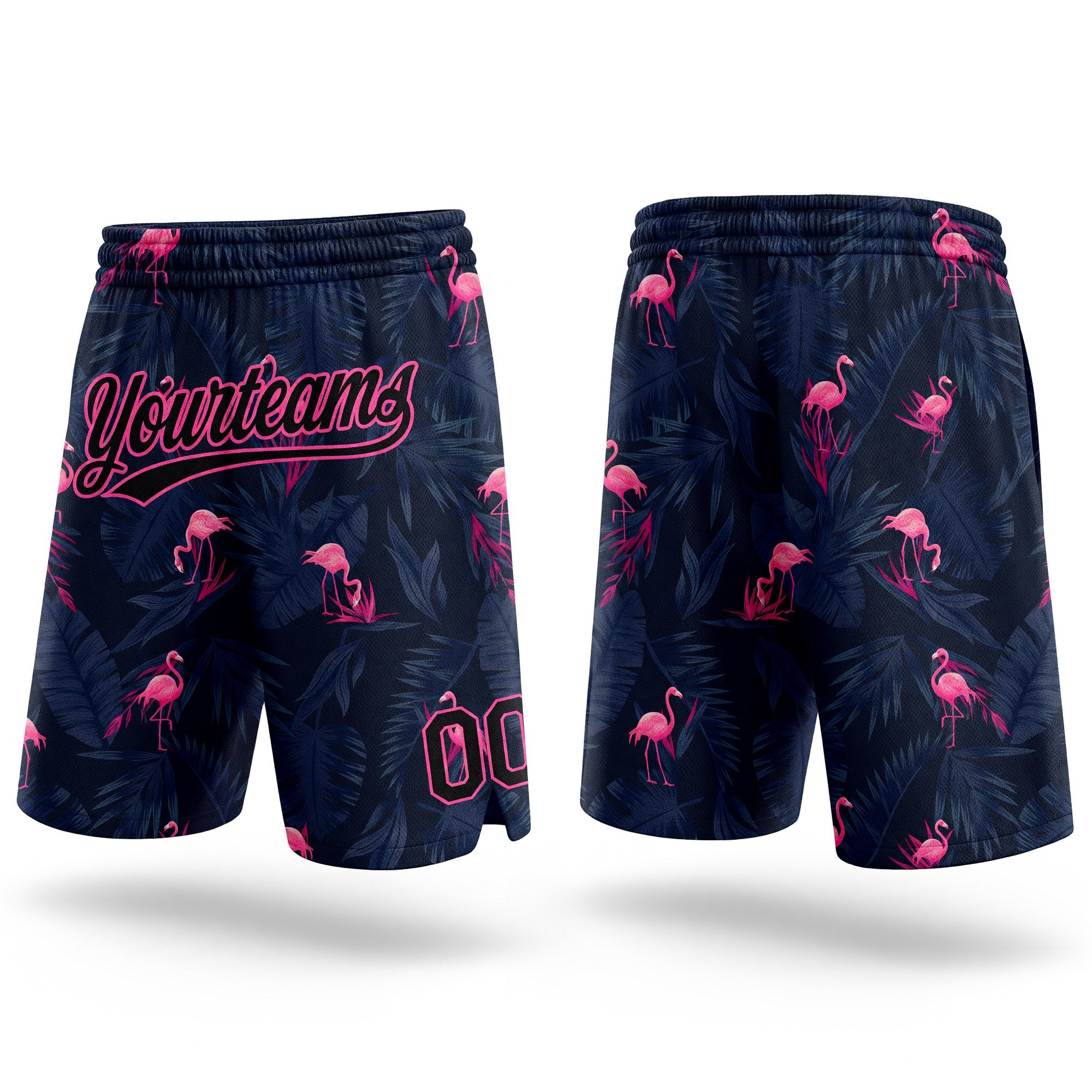 Custom Black Pink 3D Pattern Flamingo Authentic Basketball Shorts