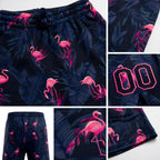 Custom Black Pink 3D Pattern Flamingo Authentic Basketball Shorts detail