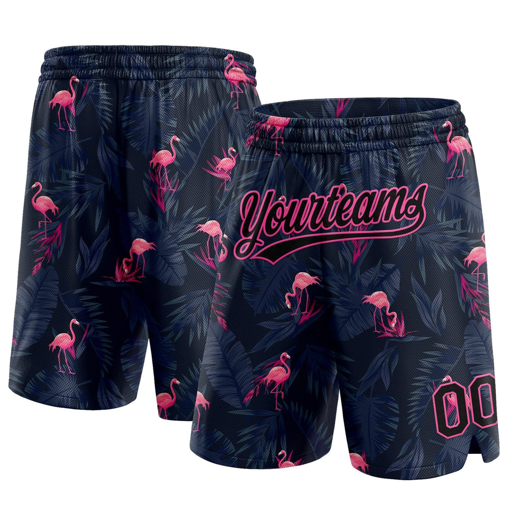 Custom Black Pink 3D Pattern Flamingo Authentic Basketball Shorts photo 1