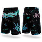 Custom Black Teal-White 3D Pattern Hawaii Palm Trees Authentic Basketball Shorts