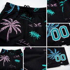 Custom Black Teal-White 3D Pattern Hawaii Palm Trees Authentic Basketball Shorts detail