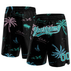 Custom Black Teal-White 3D Pattern Hawaii Palm Trees Authentic Basketball Shorts photo 1