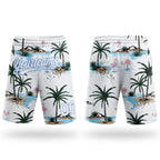 Custom White Light Blue 3D Pattern Hawaii Palm Trees Authentic Basketball Shorts