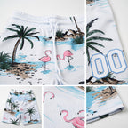 Custom White Light Blue 3D Pattern Hawaii Palm Trees Authentic Basketball Shorts detail