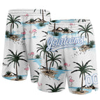 Custom White Light Blue 3D Pattern Hawaii Palm Trees Authentic Basketball Shorts photo 1