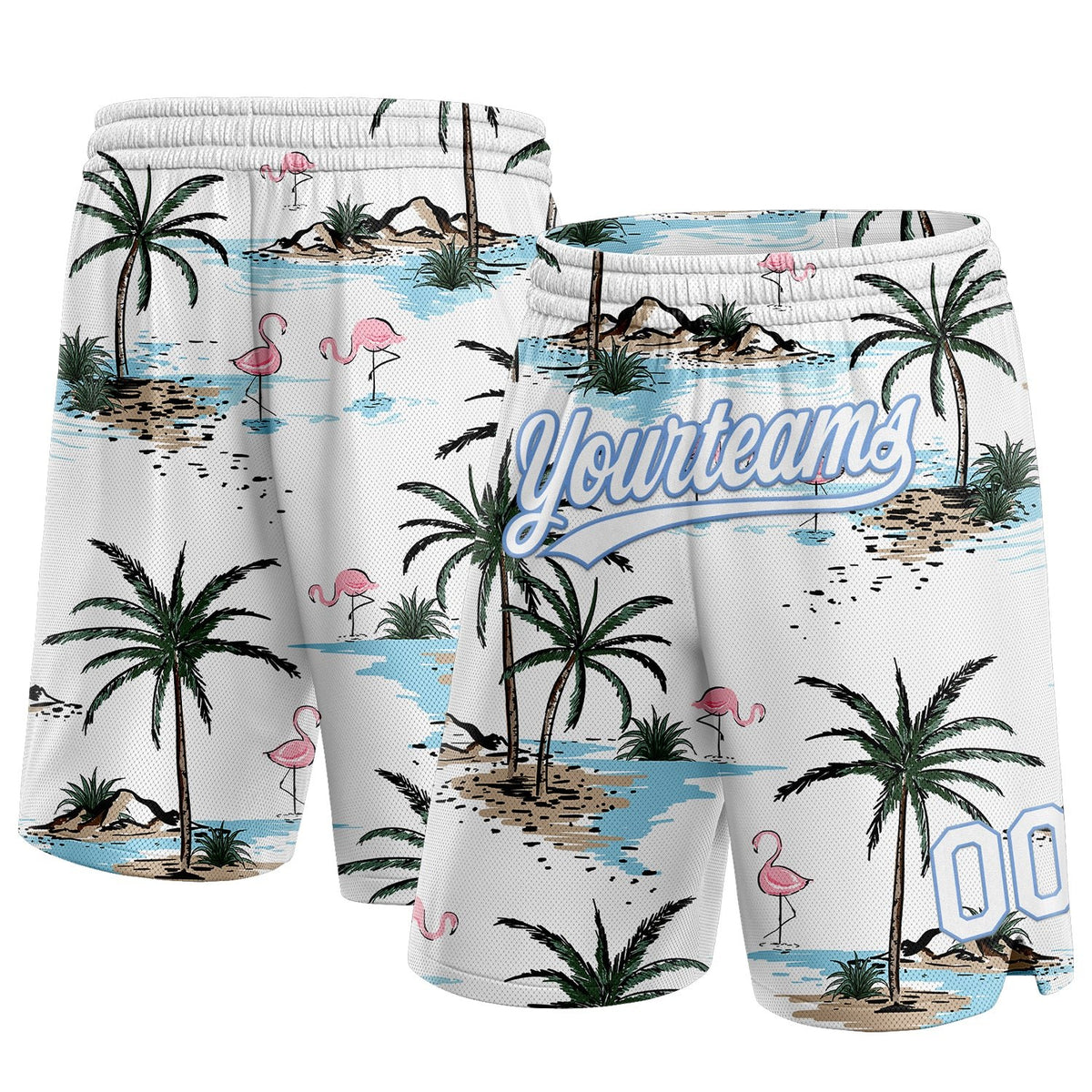 Custom White Light Blue 3D Pattern Hawaii Palm Trees Authentic Basketball Shorts photo 1