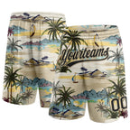 Custom Cream Black 3D Pattern Hawaii Palm Trees And Island Authentic Basketball Shorts photo 1