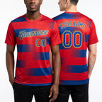 Custom Red Royal-Gold Haiti Dot Soccer Jersey Performance T-Shirt worn front and back