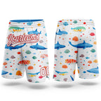 Custom White Red 3D Pattern Whale And Fish Authentic Basketball Shorts