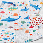 Custom White Red 3D Pattern Whale And Fish Authentic Basketball Shorts detail