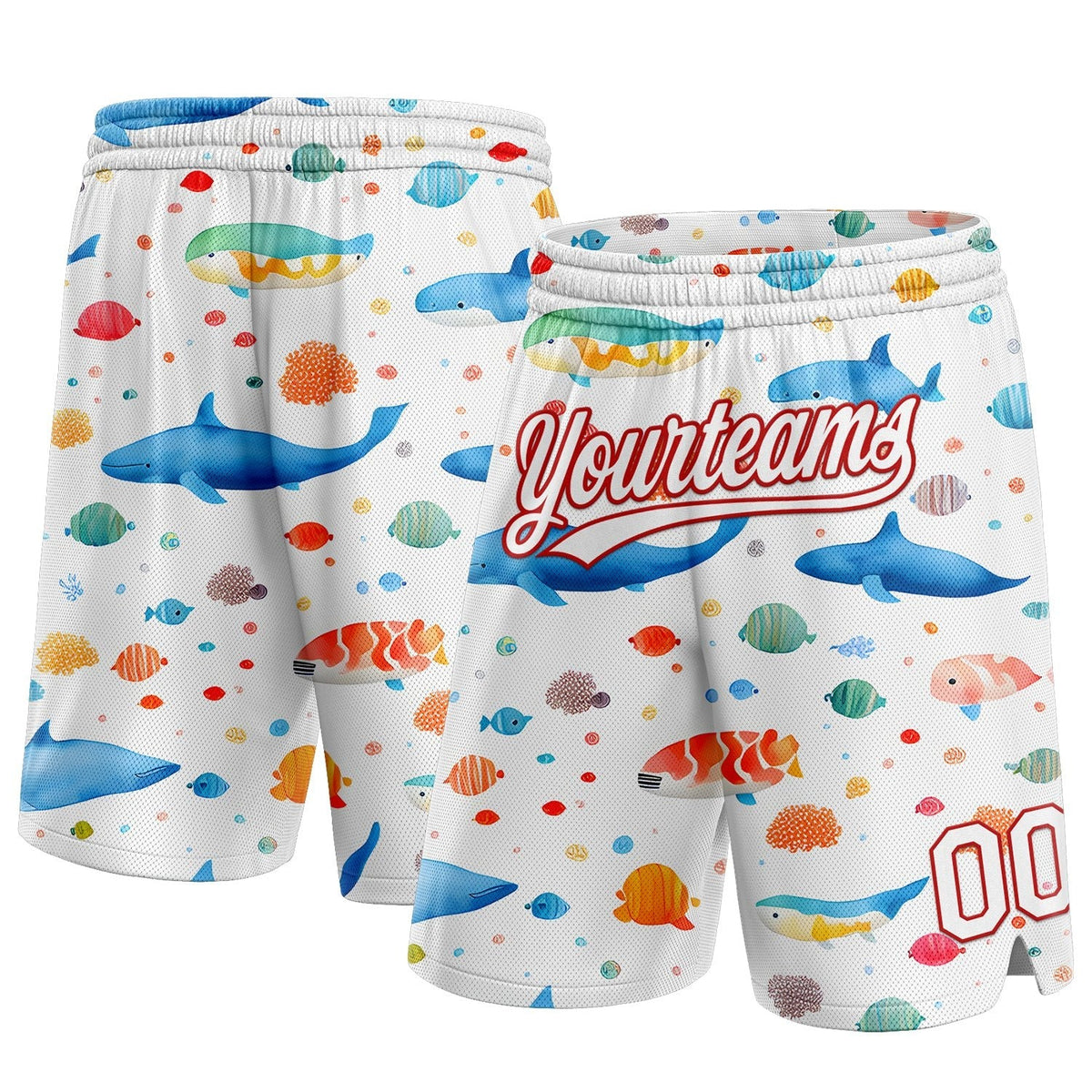 build red white basketball shorts white shorts authentic 3d pattern hawaii beach island and ship 3dpattern1318 3dpattern