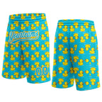 Custom Lakes Blue Yellow-White 3D Pattern Duck Authentic Basketball Shorts