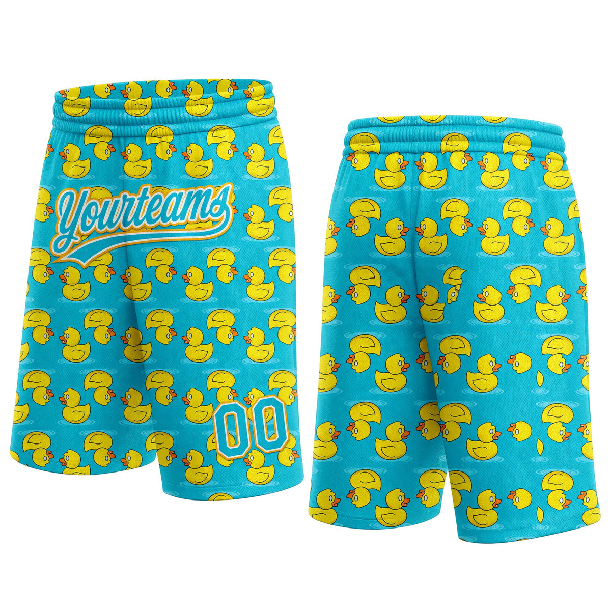 Custom Lakes Blue Yellow-White 3D Pattern Duck Authentic Basketball Shorts