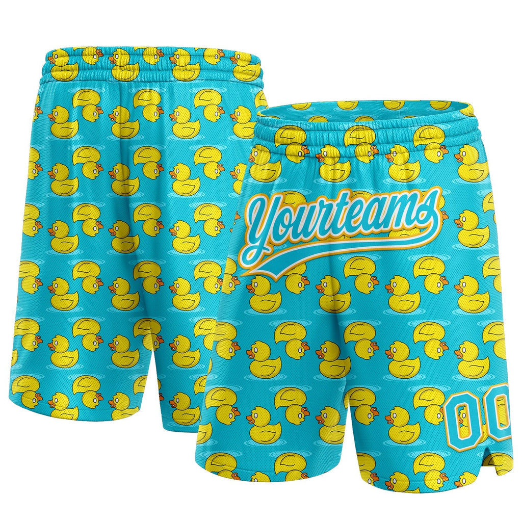 Custom Lakes Blue Yellow-White 3D Pattern Duck Authentic Basketball Shorts photo 1