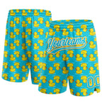 Custom Lakes Blue Yellow-White 3D Pattern Duck Authentic Basketball Shorts photo 1