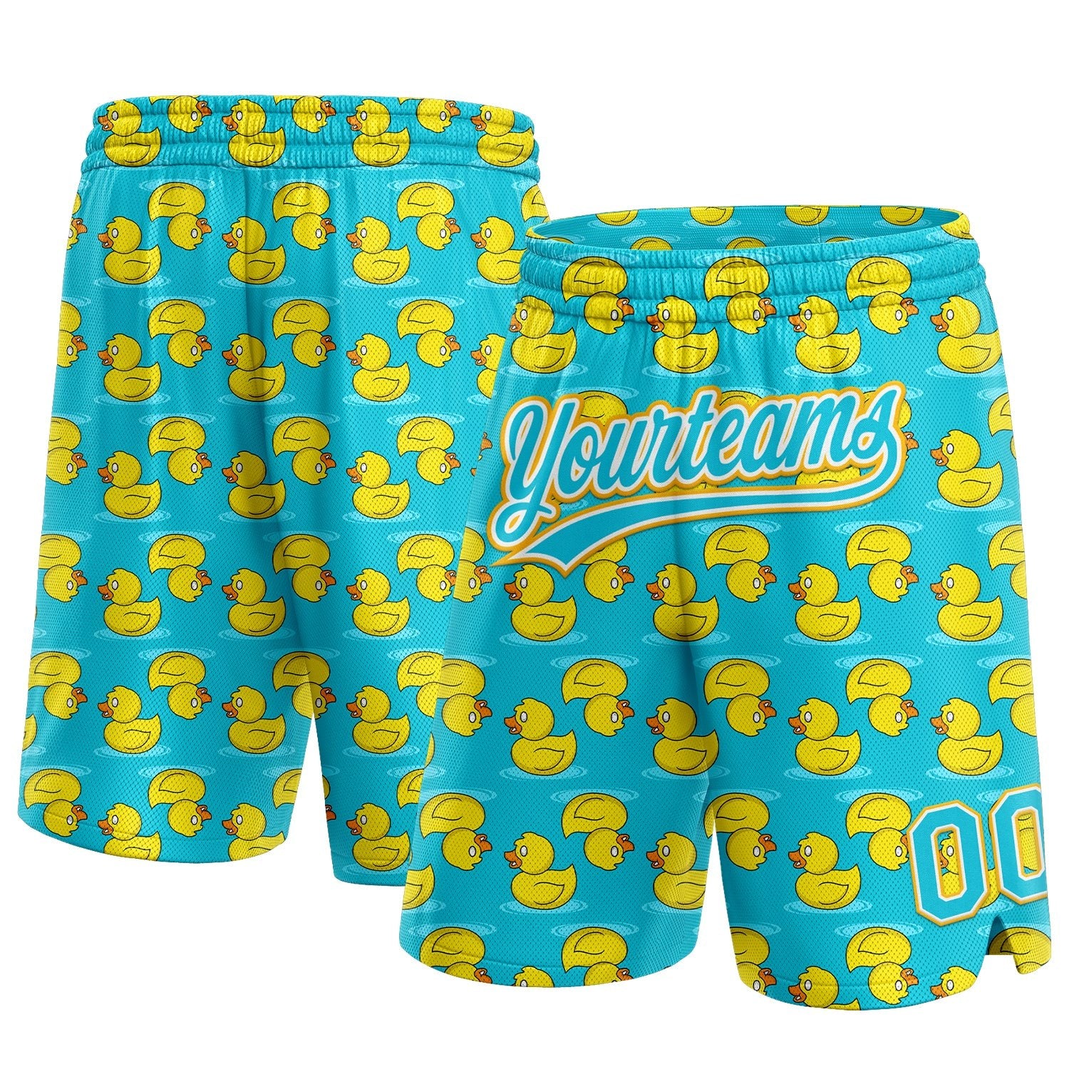 Custom Lakes Blue Yellow-White 3D Pattern Duck Authentic Basketball Shorts photo 1
