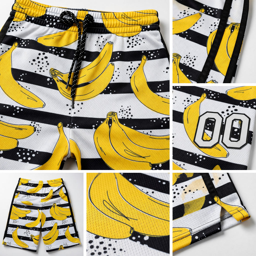 Custom Black White 3D Pattern Banana Authentic Basketball Shorts detail