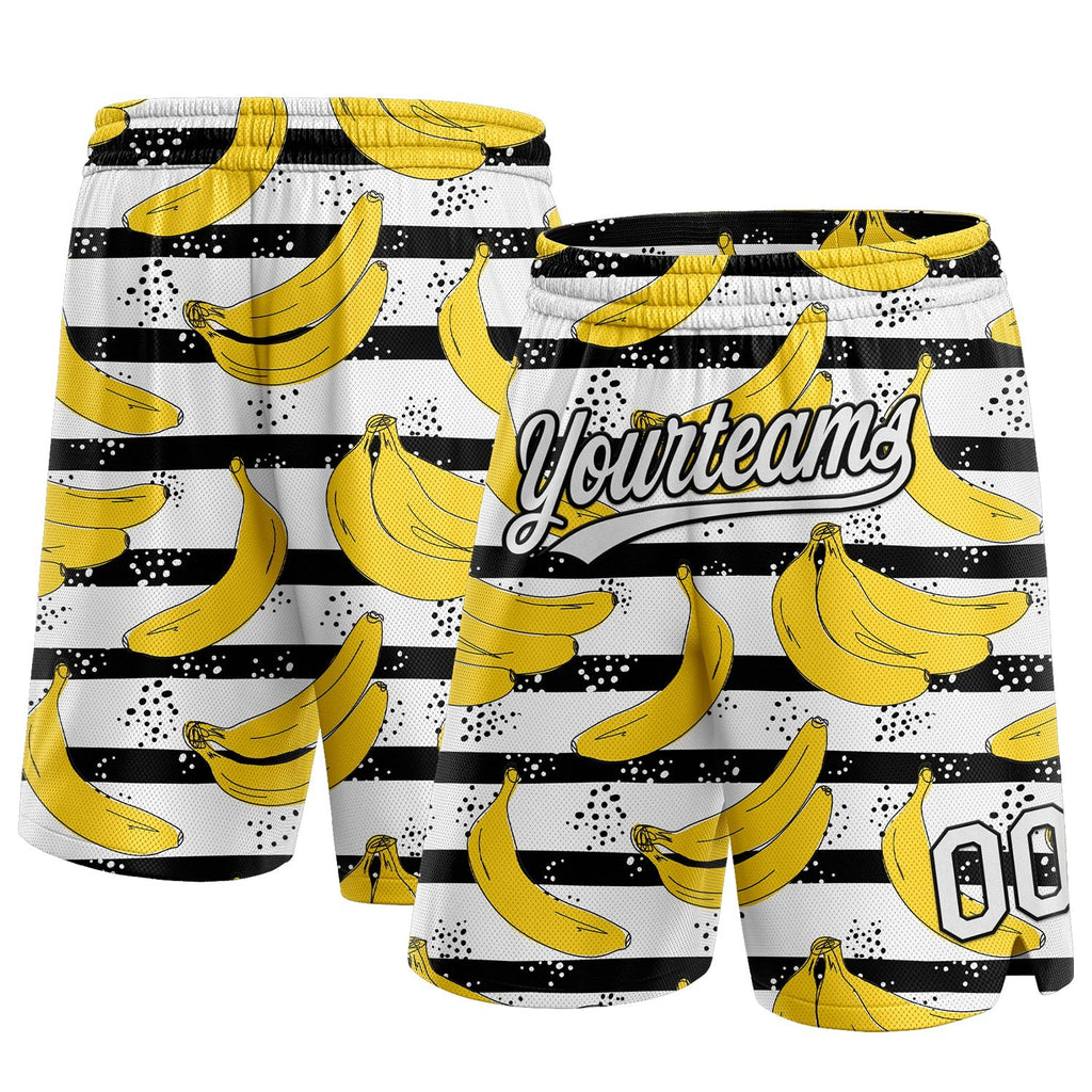 Custom Black White 3D Pattern Banana Authentic Basketball Shorts photo 1