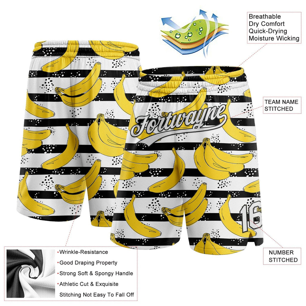 Custom Black White 3D Pattern Banana Authentic Basketball Shorts photo 2