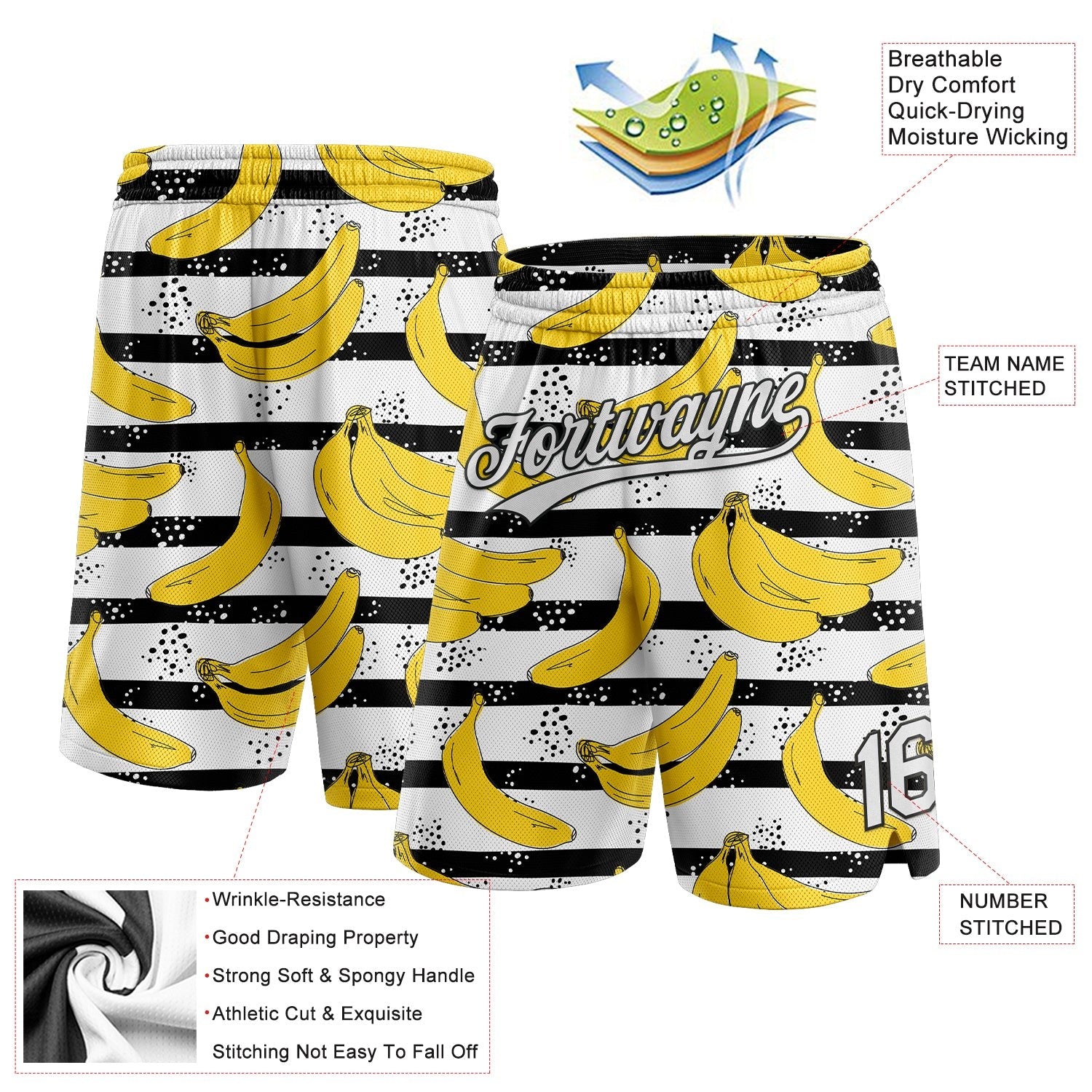 Custom Black White 3D Pattern Banana Authentic Basketball Shorts photo 2