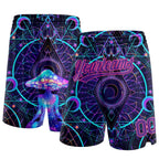 Custom Black Purple-Pink 3D Pattern Magic Mushrooms Over Sacred Geometry Psychedelic Hallucination Authentic Basketball Shorts photo 1