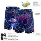 Custom Black Purple-Pink 3D Pattern Magic Mushrooms Over Sacred Geometry Psychedelic Hallucination Authentic Basketball Shorts photo 2