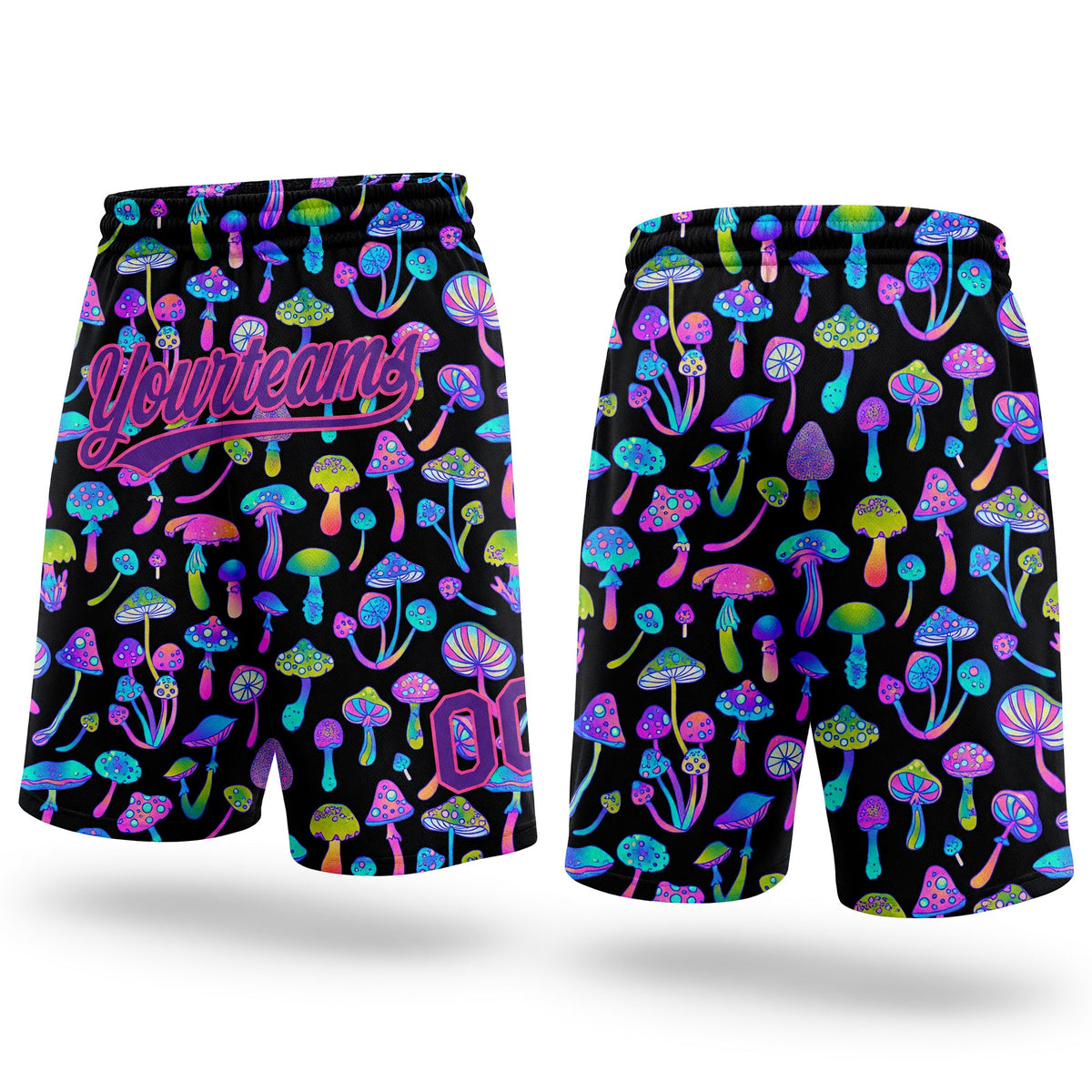 Custom Black Purple-Pink 3D Pattern Magic Mushrooms Psychedelic Hallucination Authentic Basketball Shorts
