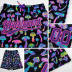 Custom Black Purple-Pink 3D Pattern Magic Mushrooms Psychedelic Hallucination Authentic Basketball Shorts detail