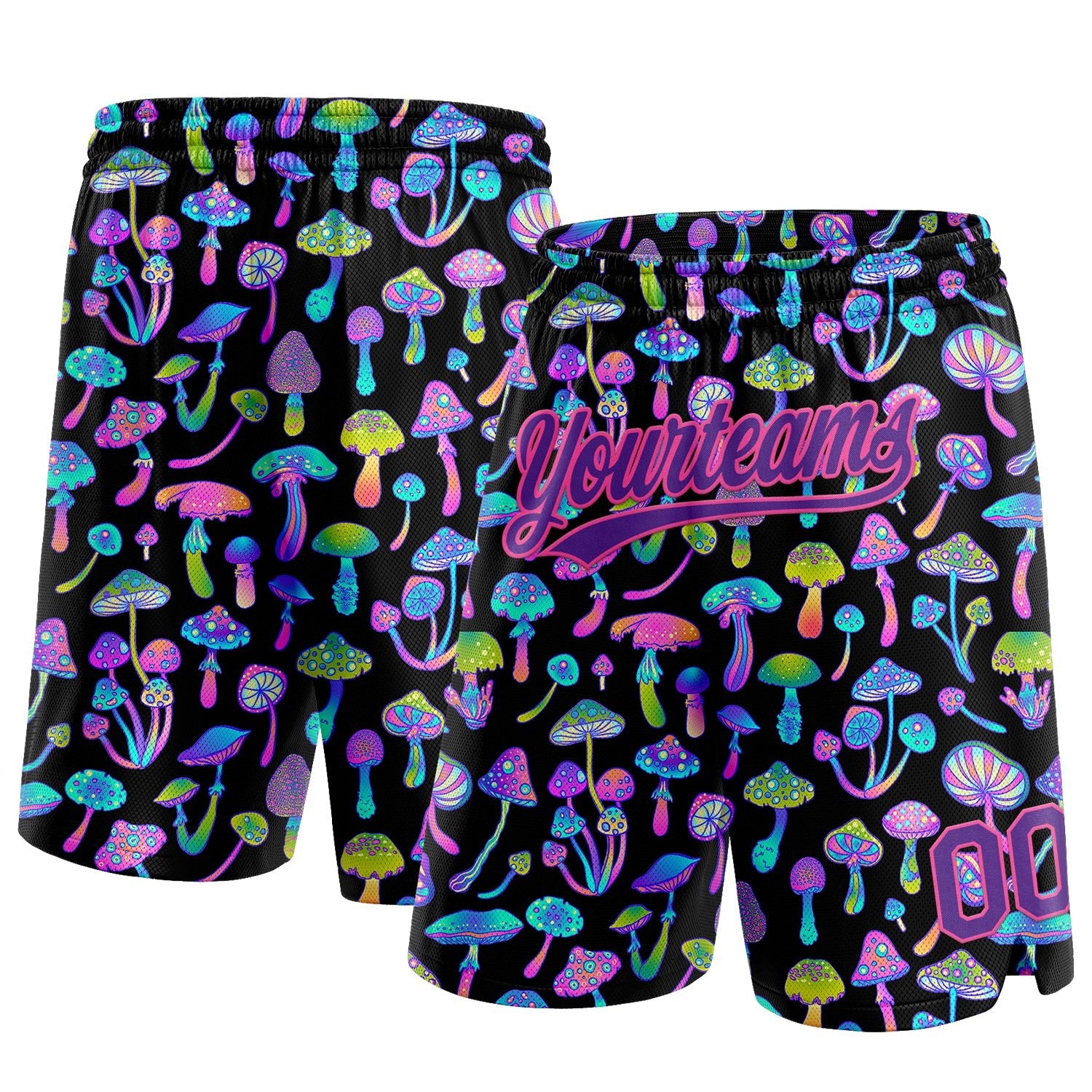 Custom Black Purple-Pink 3D Pattern Magic Mushrooms Psychedelic Hallucination Authentic Basketball Shorts photo 1