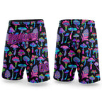 Custom Black Purple-Pink 3D Pattern Colorful Flowers And Mushrooms Psychedelic Hallucination Authentic Basketball Shorts